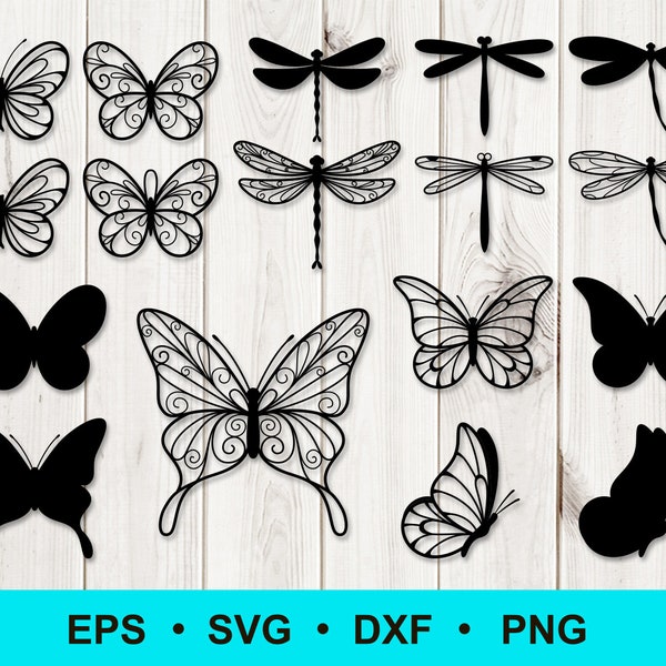 Butterfly, Dragonfly SVG, png, DXF, EPS. Butterfly dragonfly silhouette clip art. Butterfly cut file. Commercial use, digital vector clipart