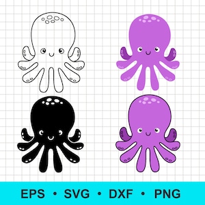 Cute funny octopus SVG, png, eps, Dxf file. Baby animal clipart. Sea animal cut file. Octopus outline. Commercial use digital vector clipart