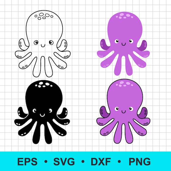 Cute funny octopus SVG, png, eps, Dxf file. Baby animal clipart. Sea animal cut file. Octopus outline. Commercial use digital vector clipart