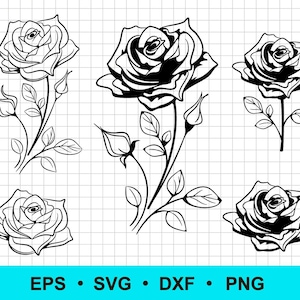 Rose Outline, Silhouette Cut File | svg, eps, DXF, PNG for Cricut & Silhouette | SVG Files for Laser Cutting and Crafting | Rose clipart