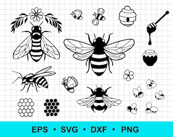 Bee svg, honey bee svg, bumble bee svg, honeycomb svg, png, dxf, eps. Bee silhouette, outline clip art. SVG files for Cricut. Commercial use