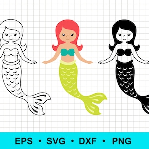 Meerjungfrau SVG-Dateien | Die kleine Meerjungfrau Png, Dxf, Eps Dateien | Silhouette, Umriss SVG-Dateien für Laserschneiden und Basteln | Sofort Download