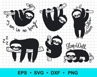 Sloth svg, sleeping sloth svg, baby sloth svg, png, dxf, eps. Funny sloths silhouette clip art. Svg files for cricut. Cute animal svg Vector