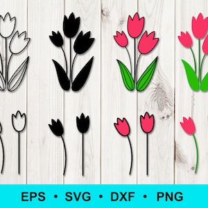 Tulip flower SVG, PNG, DXF, eps. Simple flower shape cut files. Tulip clipart. Tulip silhouette svg. Floral design. Digital vector clipart.