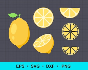Imágenes prediseñadas de limón, SVG de rodajas de limón, archivos de corte de frutas de verano (descarga digital)