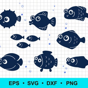 Fish svg, funny cartoon fish svg, sea animals svg, png, dxf, eps. Fish silhouette clip art. Under the sea svg. Svg files for cricut. Vector.