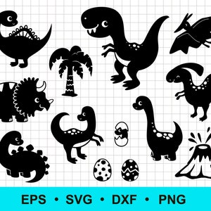 Cartoon Dinosaur Silhouettes - SVG PNG DXF Eps Vector Files for Laser Cutting and Engraving. Instant download digital files.