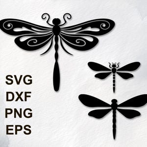 Dragonfly Silhouette Laser Cut Files - SVG DXF png eps. Vector Designs for Laser Cutting and Engraving. Digital Vector Art for DIY Crafts.