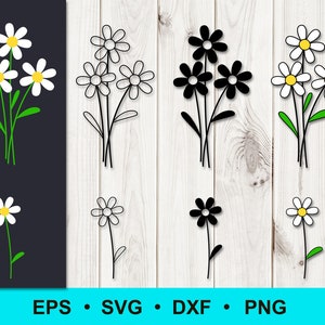 Flor de margarita SVG, PNG, DXF, eps. Archivos de corte con forma de flor simple. Imágenes prediseñadas de margarita. Silueta de margarita svg. Diseño floral. Imágenes prediseñadas vectoriales digitales.