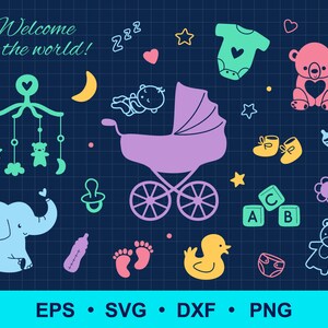 Neugeborenen SVG, neues Baby SVG, Baby-Dusche SVG, neue Mutter SVG, png, dxf, eps. Niedliche Baby Silhouetten, Clip Art. Kleinkind Cricut Dateien
