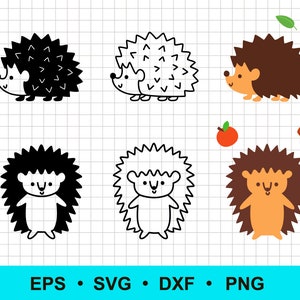 Ouriço fofo SVG, PNG, DXF, eps. Clipart de ouriço. Arquivos de corte de ouriço engraçados para Cricut, Silhouette. Uso comercial, clipart vetorial digital