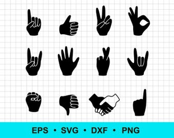 Hand Gesture Silhouettes: Thumbs Up, Peace Sign SVG Files (Laser Cutting)