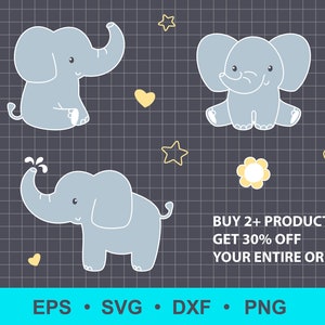 Baby elephant SVG, PNG, DXF, eps files for Cricut, Silhouette. Cutting files. Elephant clipart. Commercial use, digital vector clipart.