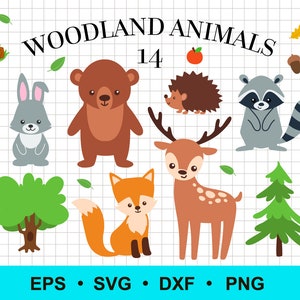 Woodland animals svg, png, dxf, eps.  Cute baby animals svg. Fox, bear, deer, hedgehog, rabbit, frog, owl clipart, cricut cut files. Vector.