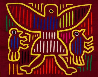 パナマのカラフルな鳥のモラ。グナ ヤラ族の女性の刺繍。パナマのサン