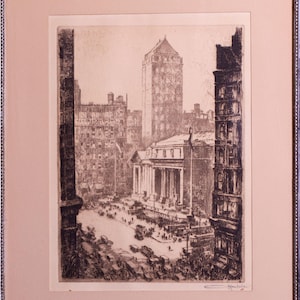 Otto Kuhler 1929 Etching 5th Ave. 42nd St. New York Public Library Pencil Signed, Limited Edition
