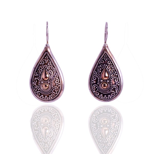 Bali Suarti BA 18K Enhanced Sterling Silver Filigree Teardrop Dangle Earrings