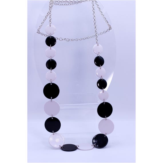 4 Vintage Black & White Beaded 90's Necklaces, Ke… - image 7