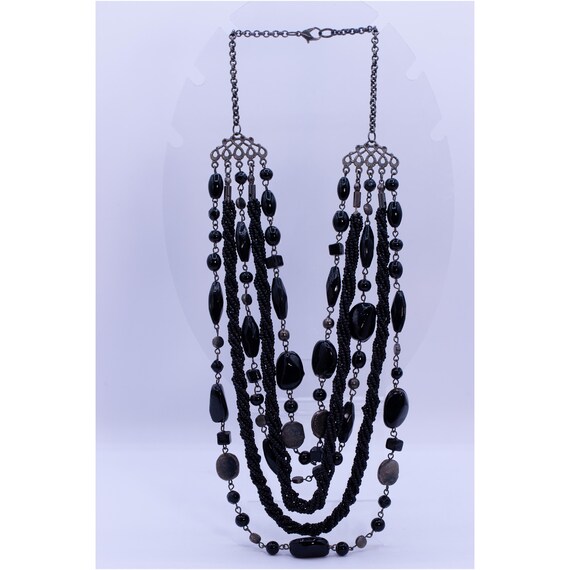 4 Vintage Black & White Beaded 90's Necklaces, Ke… - image 4