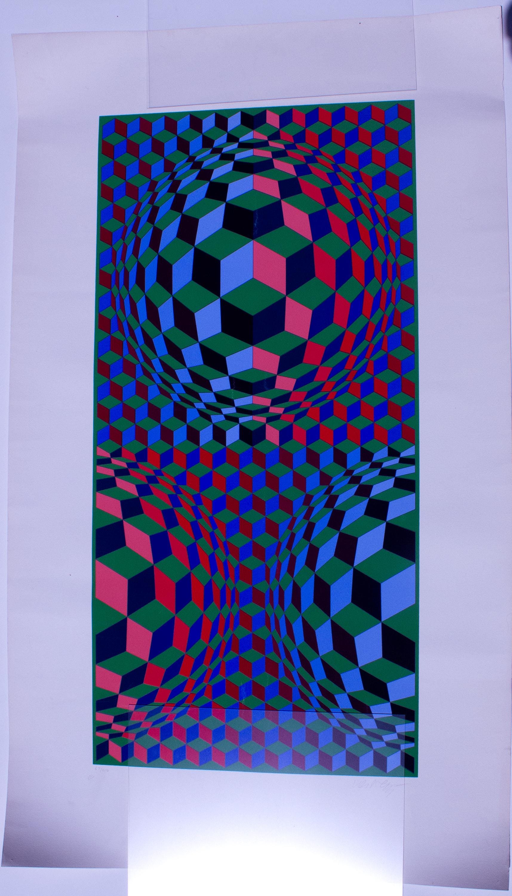 Victor Vasarely SINPO リトグラフ 直筆サイン 真作 額装 再再販！ Victor Vasarely 版画 額装 真作 直筆サイン