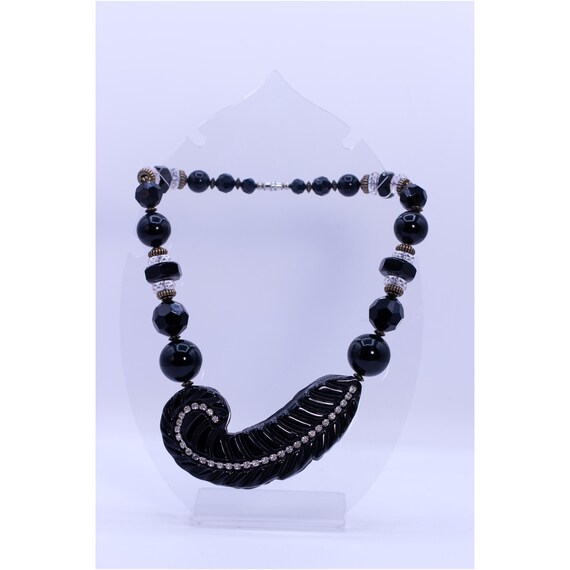 4 Vintage Black & White Beaded 90's Necklaces, Ke… - image 6