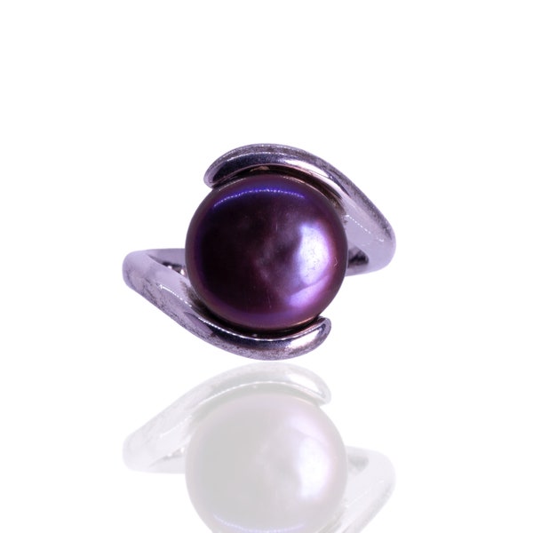 Honora Sterling Silver Peacock Black Coin Pearl Bypass Cocktail Ring, S6