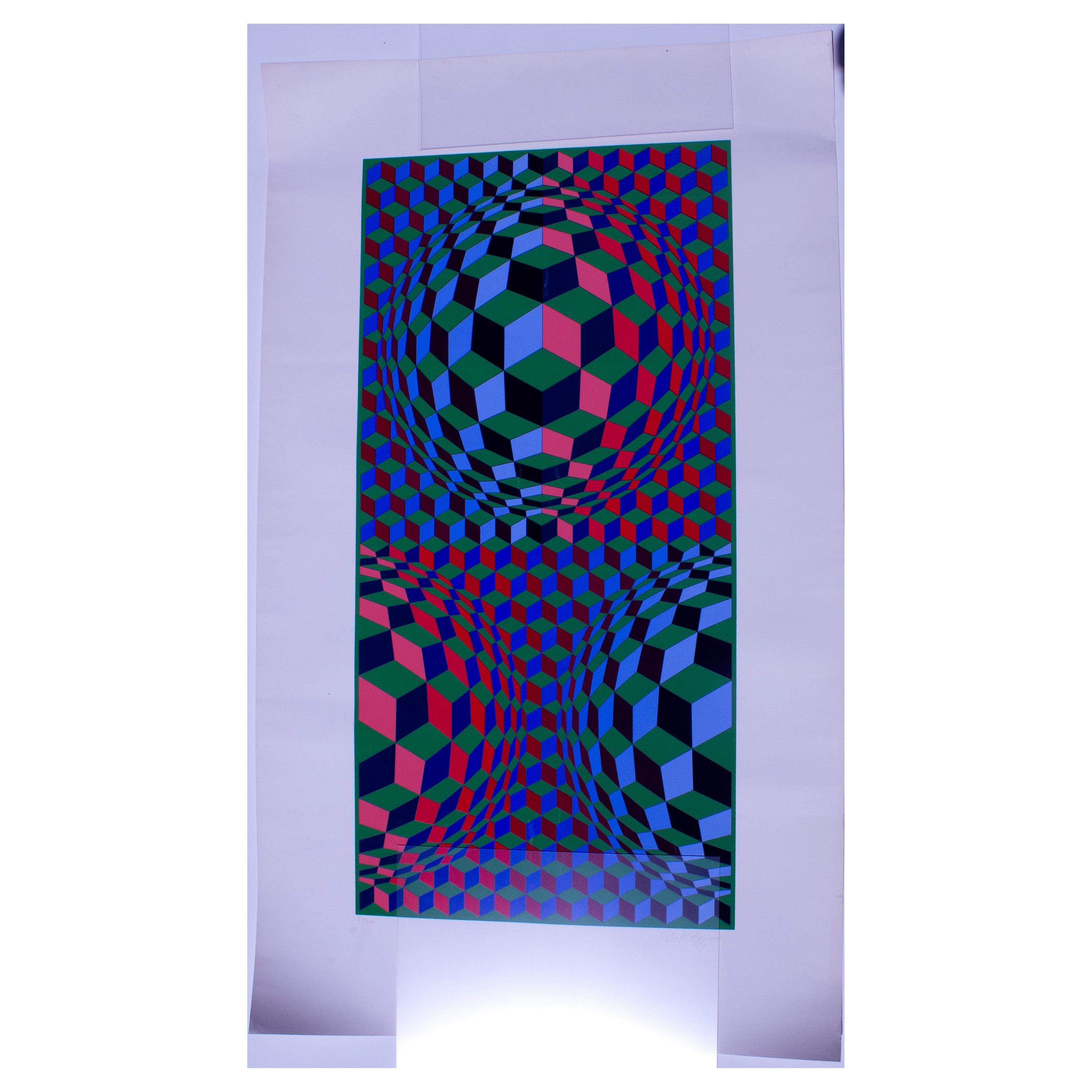 Victor Vasarely SINPO リトグラフ 直筆サイン 真作 額装 再再販！ Victor Vasarely 版画 額装 真作 直筆サイン