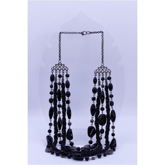 4 Vintage Black & White Beaded 90's Necklaces, Ke… - image 5