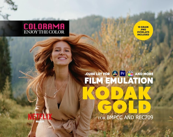 KODAK GOLD Film Emulation Lut for BMPCC Rec709 Professional Color Grading .cube Lut - Vintage Cinematic Colors - DaVinci Resolve and more