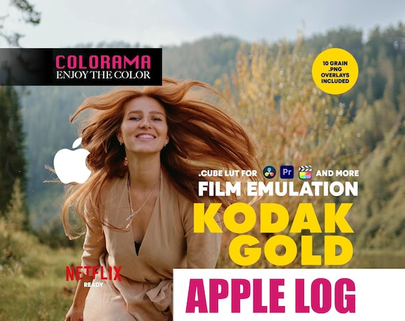 KODAK GOLD Film Emulation Lut for iPhone Apple LOG Professional Color Grading .cube Lut Vintage Cinematic Colors - DaVinci Resolve and more
