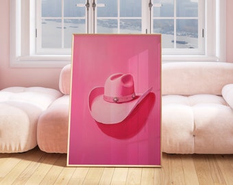 Coastal Cowgirl, Hot Pink Pink Poster, Teen Girl Room Decor, Girly Western Art, Lets Go Girls, Maximalist Wall Art, Dopamine Decor Y2K Art