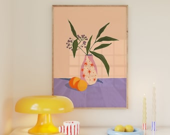Cartel pastel danés, impresión del mercado de flores, dormitorio universitario preppy, decoración de dopamina, apartamento colorido arte de pared de moda ilustración digital