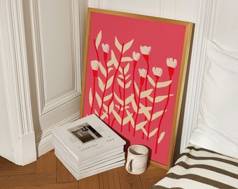Cartel floral rosa, arte de pared maximalista, impresión del mercado de flores, decoración de dopamina, arte femenino de moda, obras de arte retro, decoración colorida del dormitorio Y2K