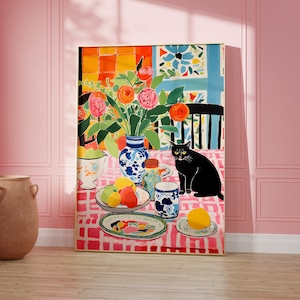 Cat Art Print Retro Wall Art Henri Matisse Print Colorful Maximalist Wall Art Trendy Poster Eclectic Bohemian Gallery Wall 70s Psychedelic