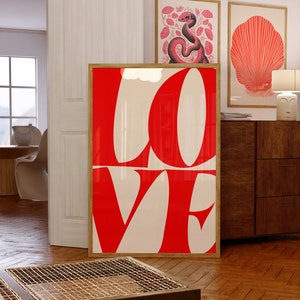 LOVE Poster, Typography Print, Y2K Preppy Dorm Decor, 70s Vintage Home, Valentines Poster, Romantic Quote Wall Art, Positive Artwork