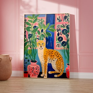 Cheetah Art Print Retro Wall Art Henri Matisse Impresión de moda Cartel maximalista Galería botánica Pared Selva Cartel Plantas tropicales Impresión de arte