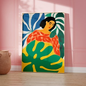 Impresión de arte botánico Retro pared arte Henri Matisse impresión de moda cartel de la selva plantas tropicales arte impresión galería maximalista pared Monstera impresión