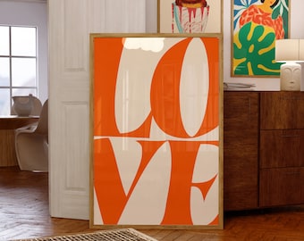 LOVE Poster, Typography Print, Y2K Preppy Dorm Decor, 70s Vintage Home, Trendy Poster, Romantic Quote Wall Art, Positive Artwork