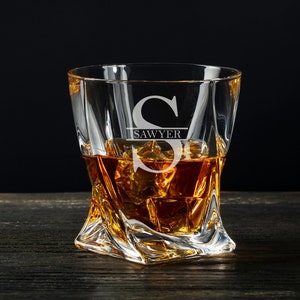Engraved Twist Whiskey Glass, Gifts for Whiskey Lovers, Old Fashioned Bourbon Glass 11 oz image 1
