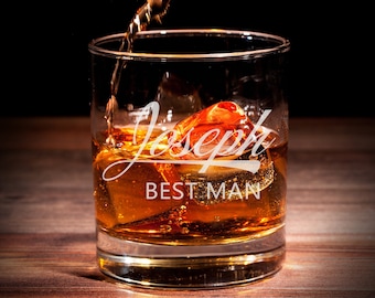 Unique Best Men Gift Whiskey Glass, 10.5 oz Rocks Glasses, Engraved Old Fashion, Groomsmen Gift Idea