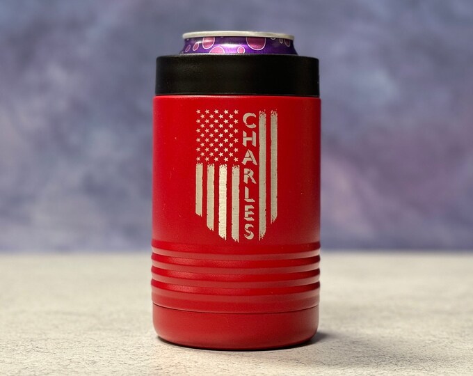 Personalized Can Coolers,  Personalized Cozies with American Flag
