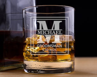 Groomsman Rocks Glass, Engraved Glass, Wedding Party Whiskey Glass, Groomsmen Gift Ideas