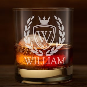 Monogramed Engraved Whiskey Glass, Personalized Gift for Men, Bourbon Glass 10.5 oz