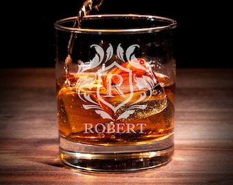 Engraved Whiskey Glasses , Monogram Bourbon Glasses, Personalized Bourbon Glass for Him