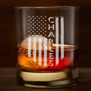 American Flag Patriotic Gift, Engraved Whiskey Glass, Old Fashioned Whiskey Rocks Bourbon Glass, Made in the USA