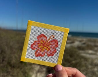 Tela ricamata a mano con soggetto ibisco