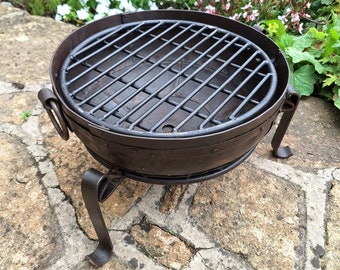 40cm Fire Pit / Fire Bowl - Handmade Indian Kadai BBQ With Stand & Grill - Free Express UK Delivery