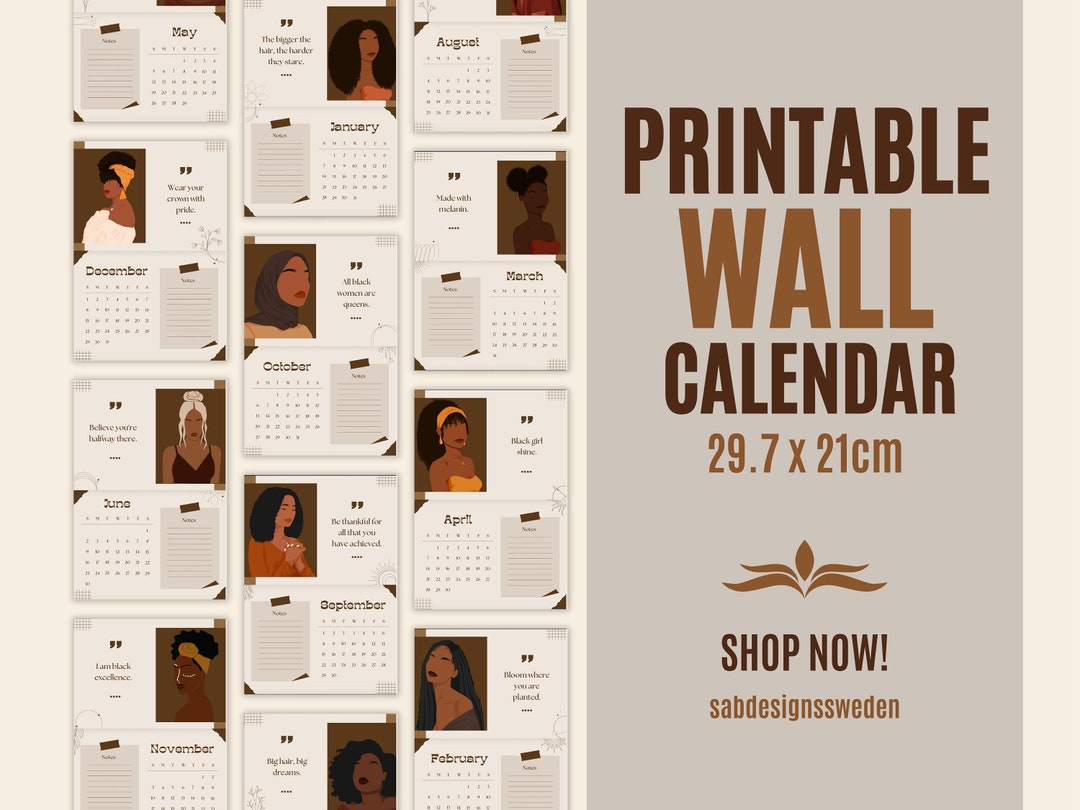 2025 Wall Calendar. Black Girl Calendar. Black Women Calendar. Etsy