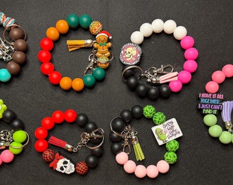 Silicone Beaded Keychain, Wristlet Keychain for Women, Beaded Key Ring, Teacher Gift, Cute Keychain Bracelet, Everyday Accessory