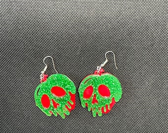 Resin Poison Apple Dangle Earrings, Snow White Inspired, Handmade Gift, Apple Jewelry, Storybook Earrings